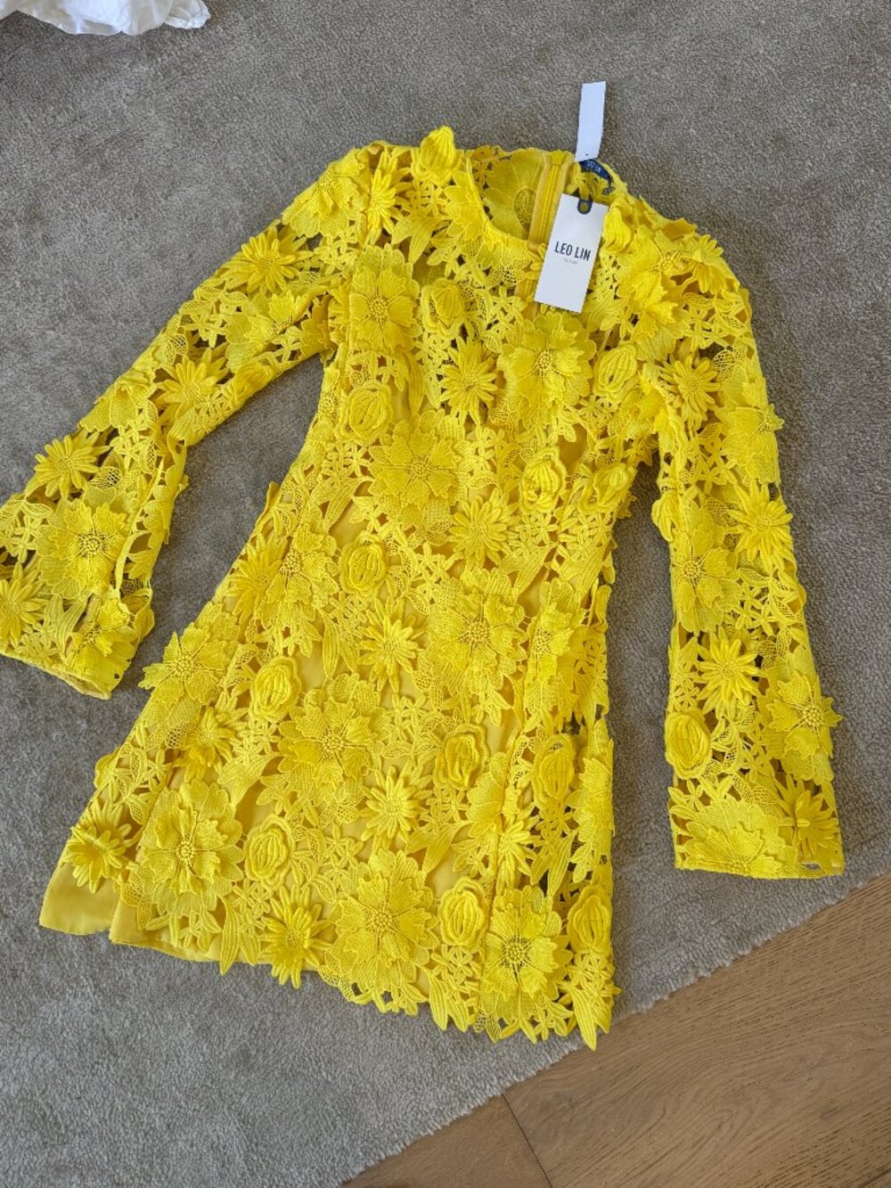 Leo Lin Yellow Suzanne Lace Bell Sleeve Mini Dress